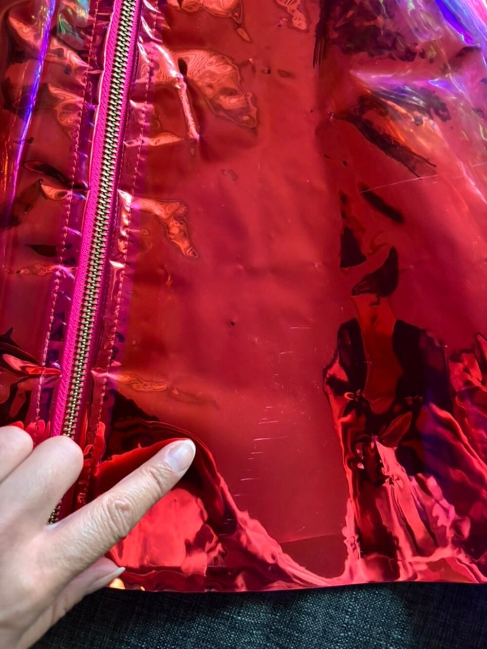 Dolls Kill Club Exx Suke Pink Translucent Holographic Apron Pinafore Dress L - Picture 10 of 14